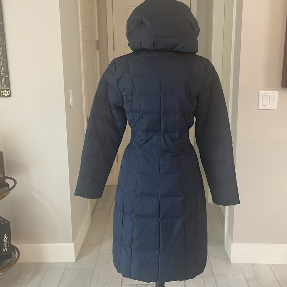 Cole Haan Signature Navy Long Down Puffer Coat Hooded Size XS NWT - Picture 10 of 11